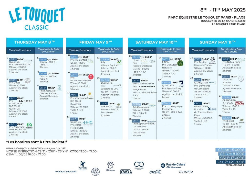 TOUQUET CLASSIC SCHEDULE